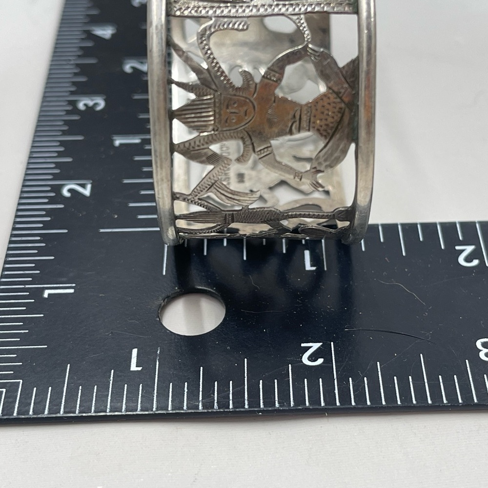 Vintage El Salvador 900 Sterling Silver Cuff Bracelet Cutout Dancer Motif - Picture 6 of 8
